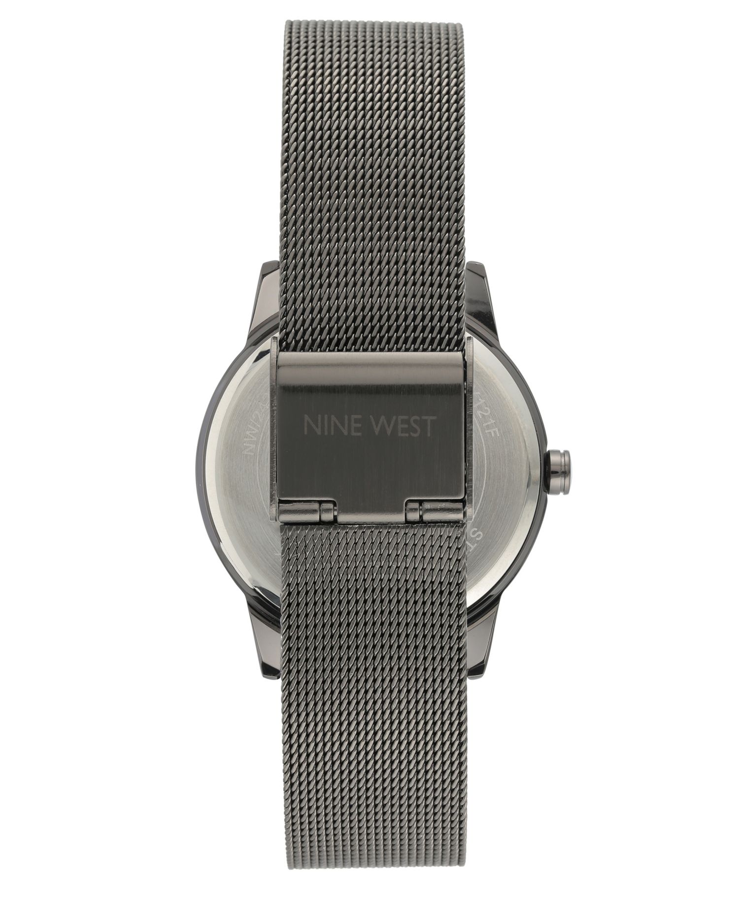 Women's Quartz Dark Gray Stainless Steel Mesh Band and Flower Pattern Watch, 35mm