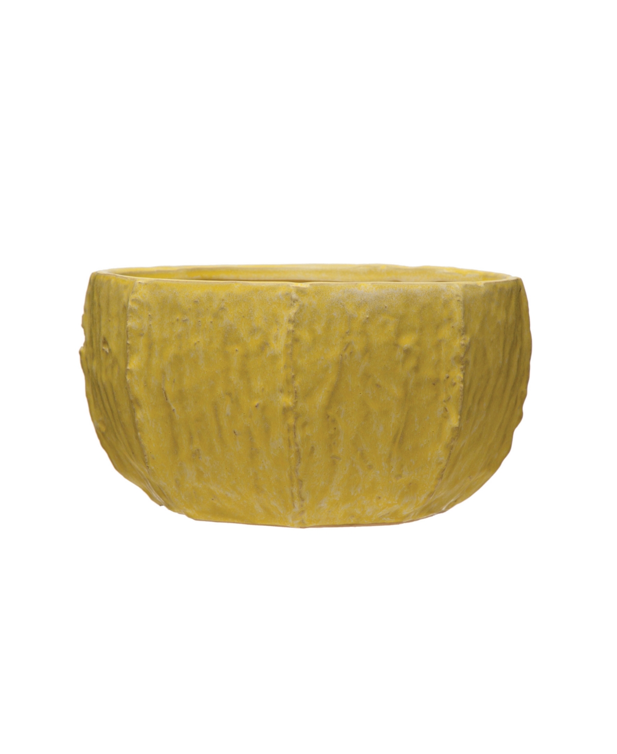 Stoneware Planter with Organically Shaped Detail - Yellow