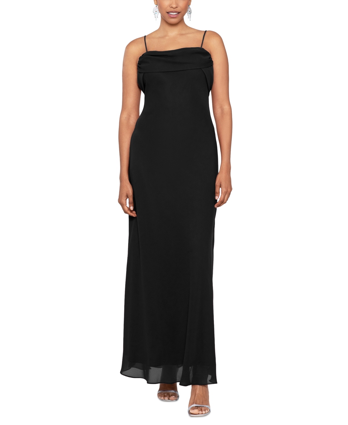 BETSY & ADAM PETITE SPAGHETTI-STRAP GOWN