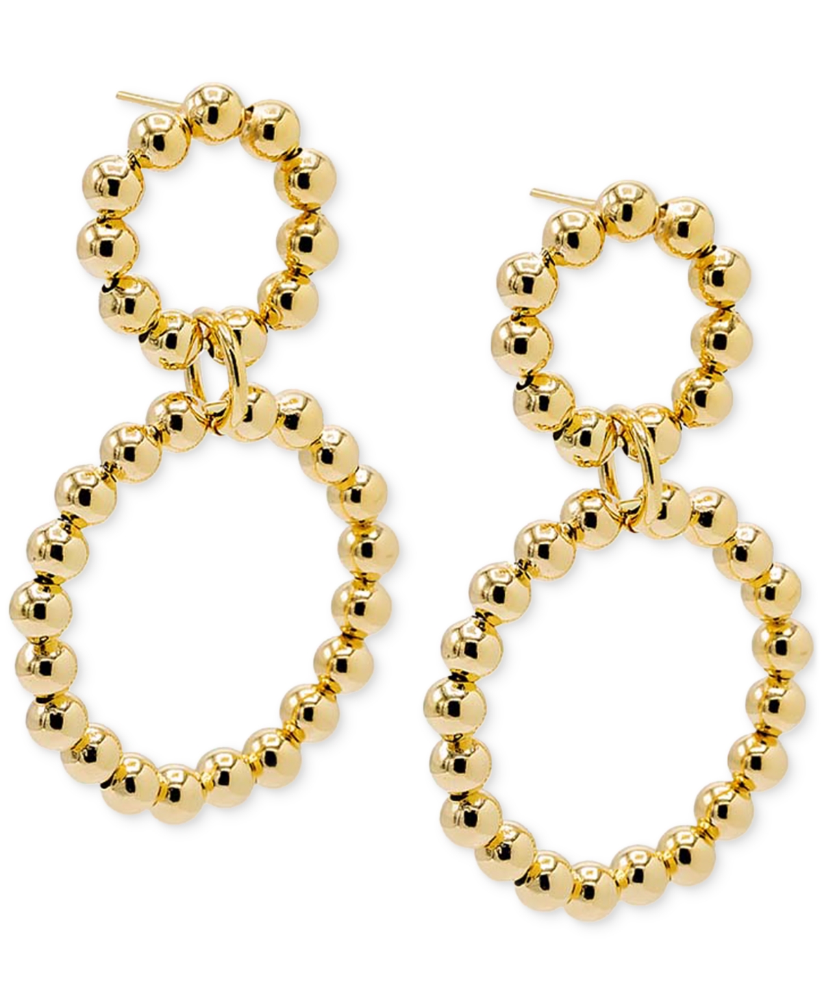 By Adina Eden 14k Gold-plated Beaded Double Circle Drop Earrings