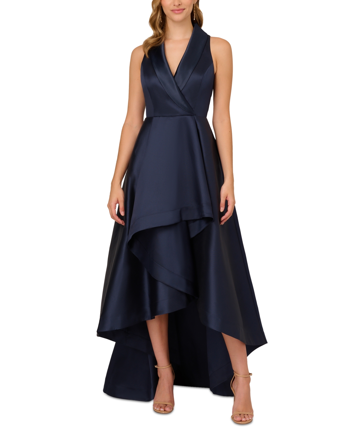 Shop Adrianna Papell Women's Mikado High-low Tuxedo Gown In Midnight