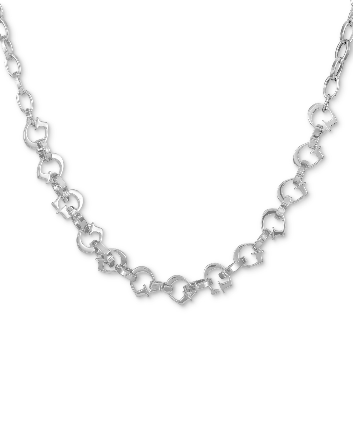 Guess Silver-tone Alternating G Link Collar Necklace, 16" + 2" Extender