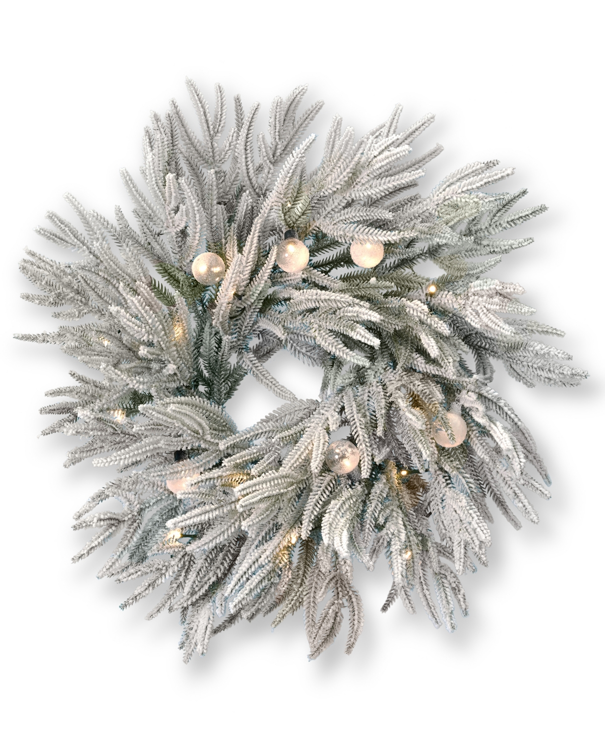 Frosted Acadia 24" Flocked Polyethylene Polyvinyl Chloride Wreath 50 Bo Lights 400 Tips, Color Changing Bo Led - White