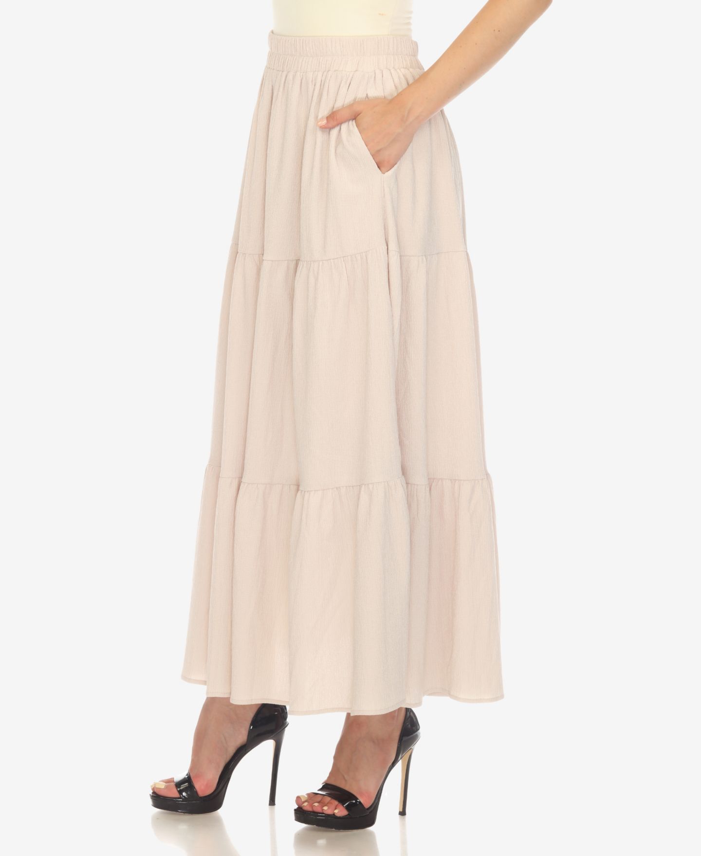 Женская юбка White Mark Pleated Tiered Maxi, цвет: Бежевый — фото 3