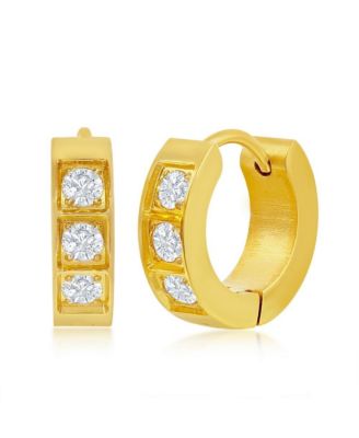 Stainless Steel 13mm Huggie Hoop CZ Earrings