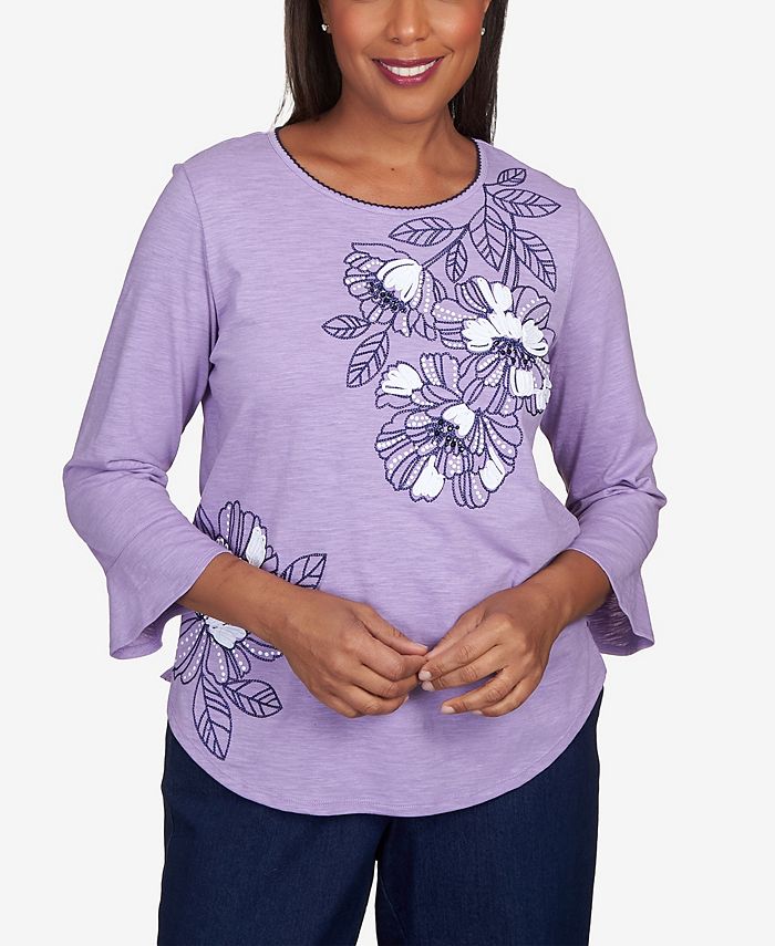 Alfred Dunner Women's Floral Embroidery Flutter Sleeve Top - Macy's