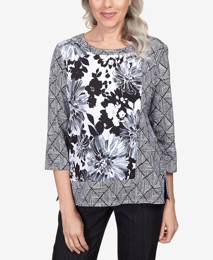 Alfred Dunner Women's World Traveler Geo Floral Split Hem Top Macy's