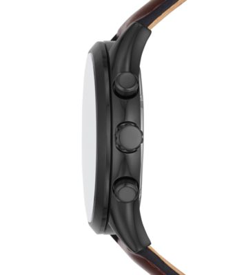 Men's Fenmore Multifunction Black-Tone Brown Leather Watch, 44mm