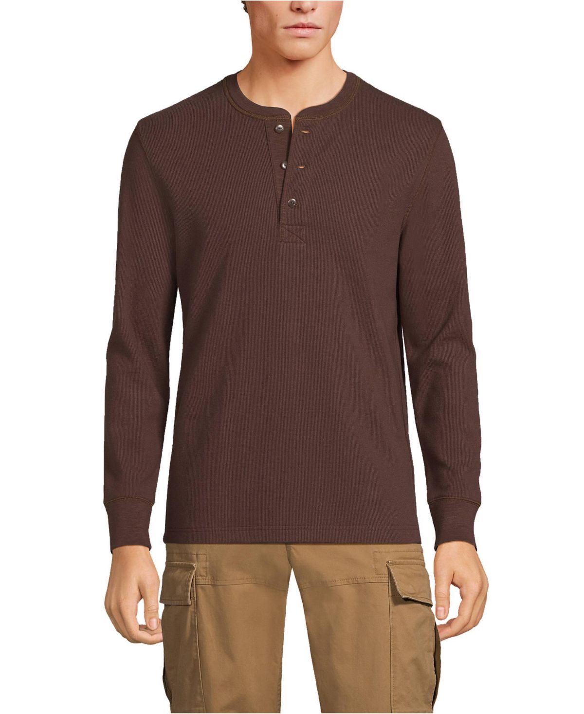 Мужские термальные вафли с длинным рукавом Henley