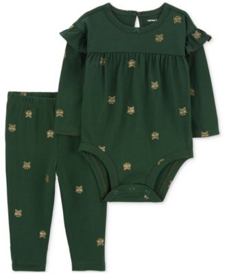 Carter's - Baby Girls Long Sleeve Cotton Bodysuit and Pants, 2 Piece Set