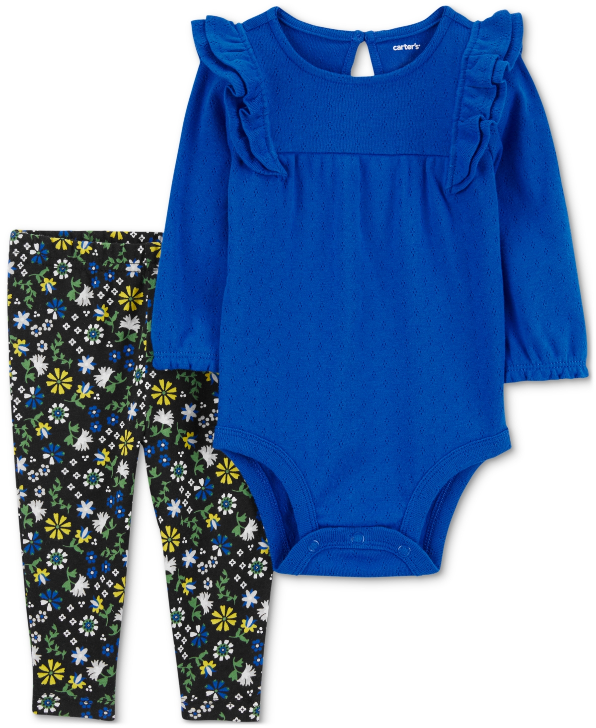Carter's Baby Girls Long Sleeve Cotton Bodysuit And Pants, 2 Piece Set In Blue