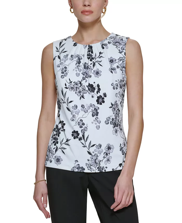 Printed Pleat-Neck Blouse - thumbnail 5