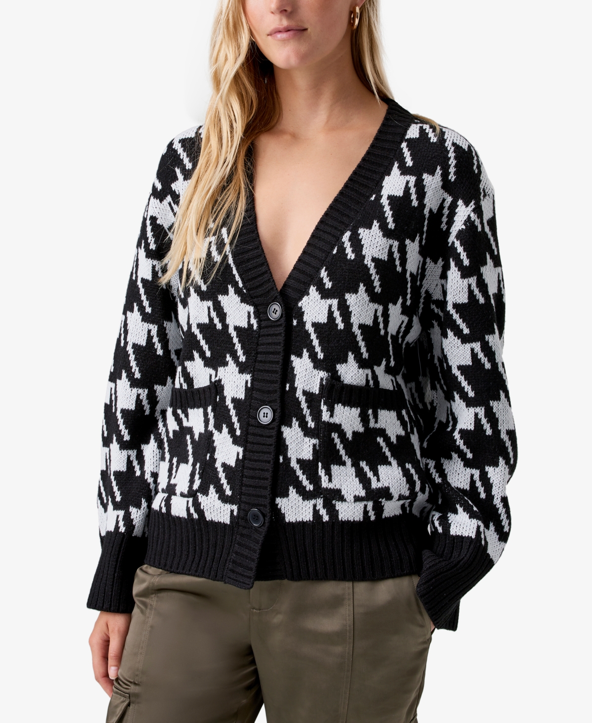 Shop Sanctuary Women's Warms My Heart Button-front Cardigan In Pulse Houndstooth