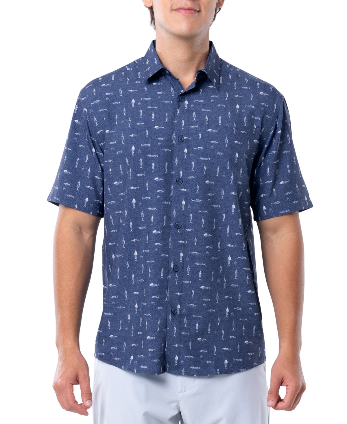 Shop Guy Harvey Men's Short-sleeve Cationic Hooks Fishing Shirt In Estate Blue