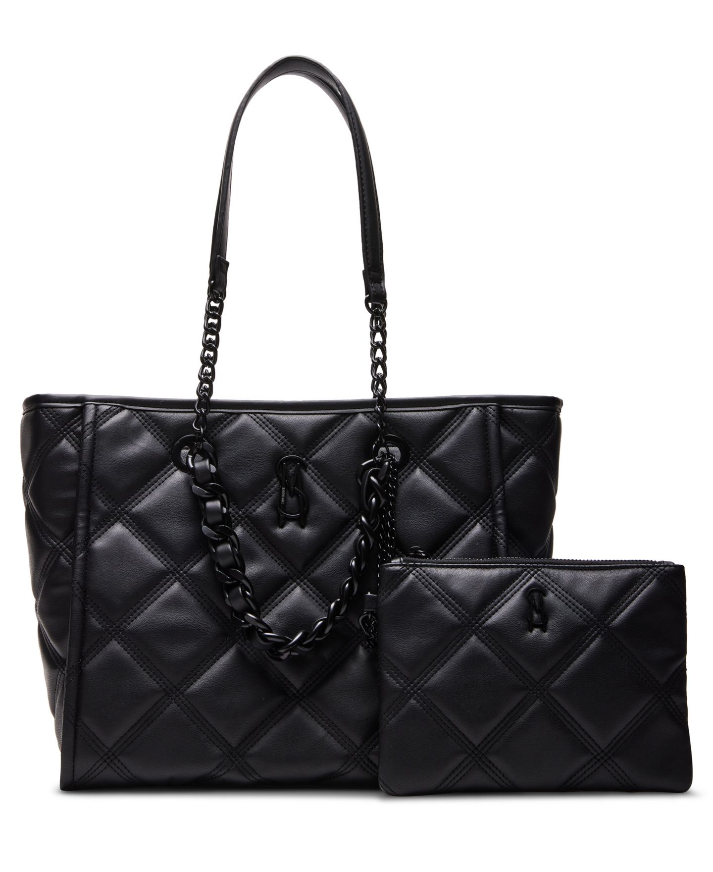 Женская сумка Steve Madden Katt Faux Leather Quilted Tote with Pouch, цвет: Чёрный — фото 1