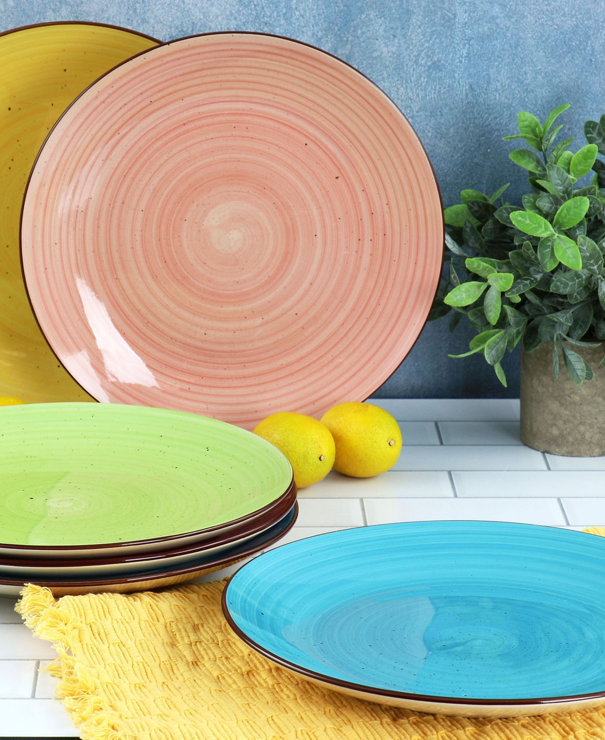 Elama Sebastian 6 Piece Stoneware Dinner Plate Set, Service For 6 In Multi