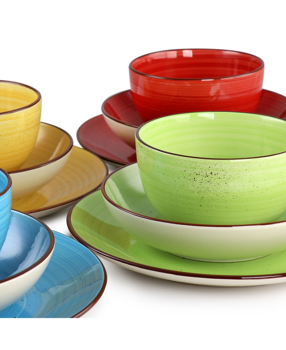 Elama Mason 12 Piece Double Bowl Stoneware Dinnerware Set, Service For 4 In Multi