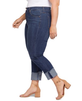 Plus Size High Rise Slim Straight Cuff Jeans