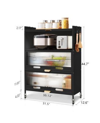 3 Door Accent Cabinet, 4 Tier Kitchen Organizer Shelf, White