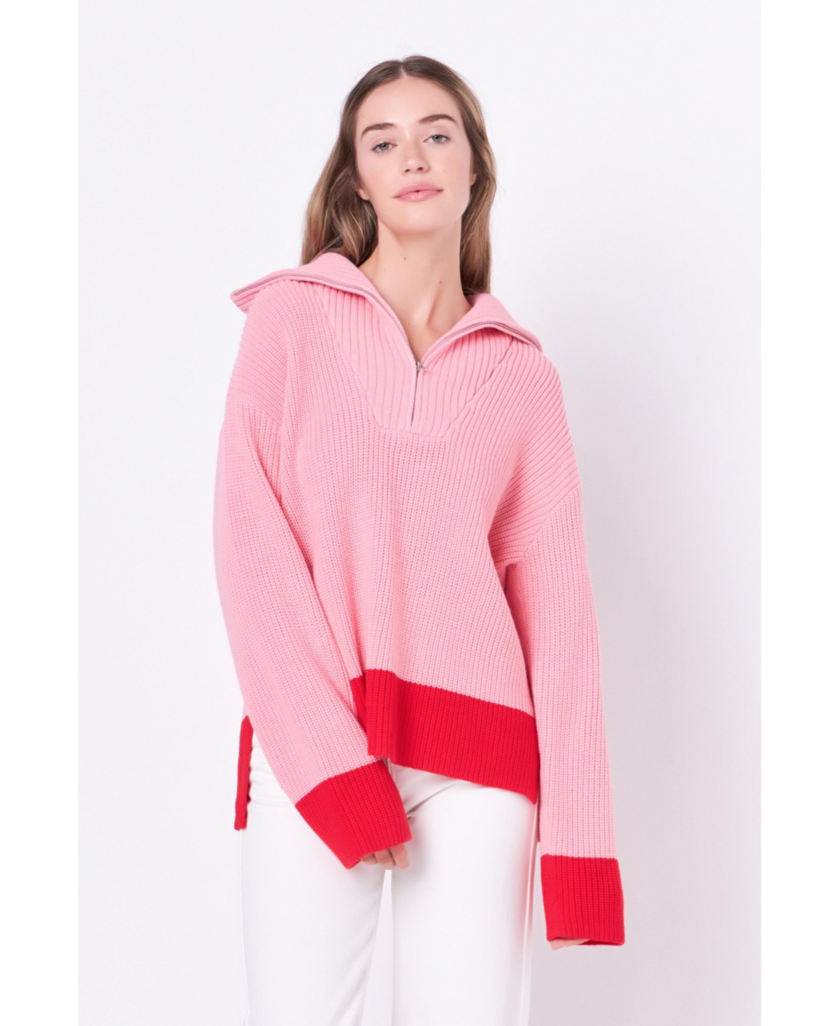 Women's Contrast Zip Pullover Sweater