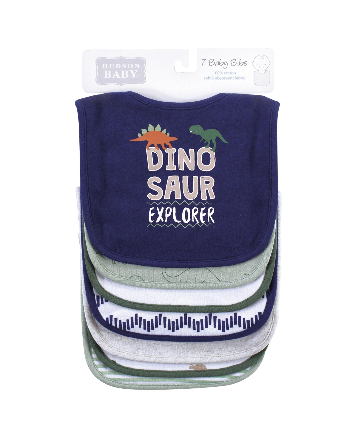 Hudson Baby Infant Boy Cotton Bibs, Dinosaur Explorer, One