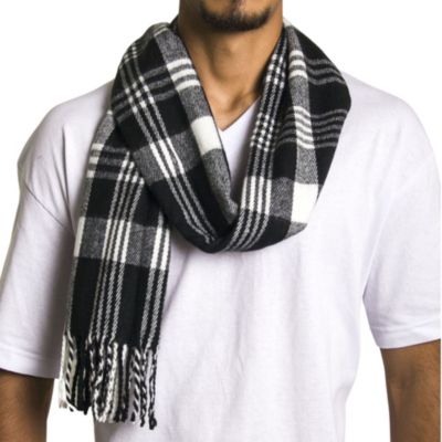 Men's Scarf Soft Knit Winter Scarves Plaid Striped or Solid Neck Covering Long Warm Stylish
