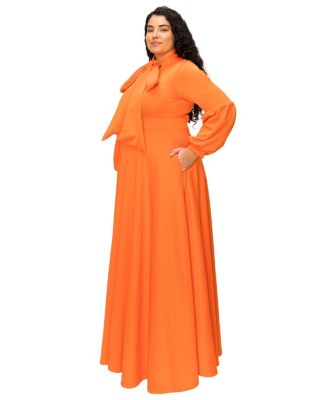 Plus Size Bella Donna Dress with Ribbon and Bishop Sleeves