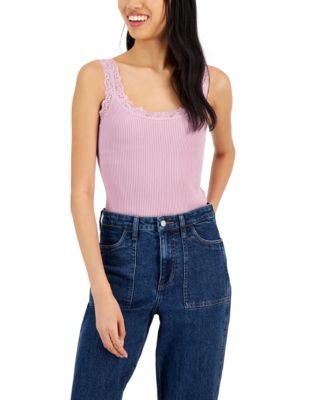 Hippie Rose - Juniors' Lace-Trim Scoop-Neck Bodysuit