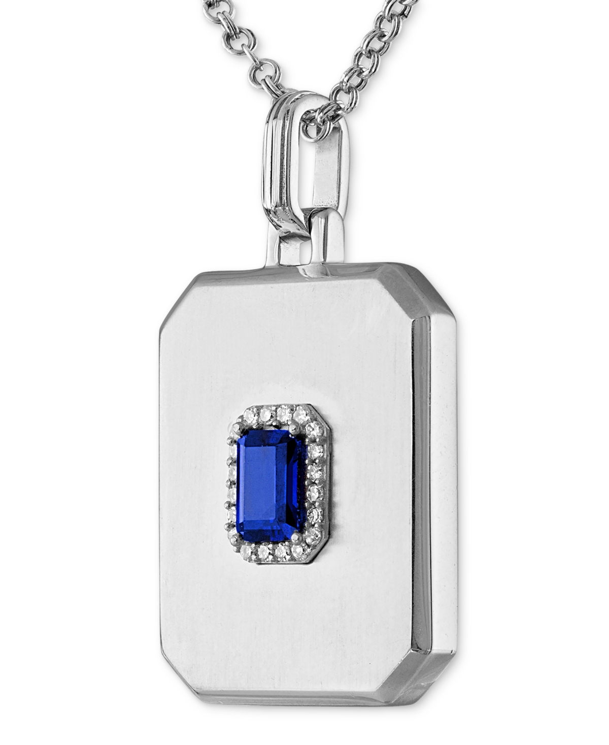 Esquire Men's Jewelry Lab-Created Sapphire (5/8 ct. t.w.) & Diamond (1/10 ct. t.w.) Halo Dog Tag 22