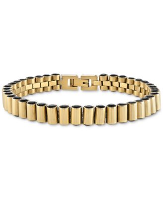 Esquire Men's Jewelry - Black Spinel Cylinder Link Bracelet in Gold-Tone Ion-Plated Sterling Silver