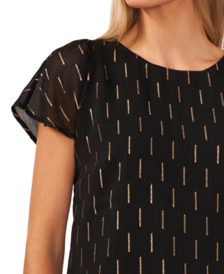 Women's Crewneck Gold Flutter-Sleeve Blouse