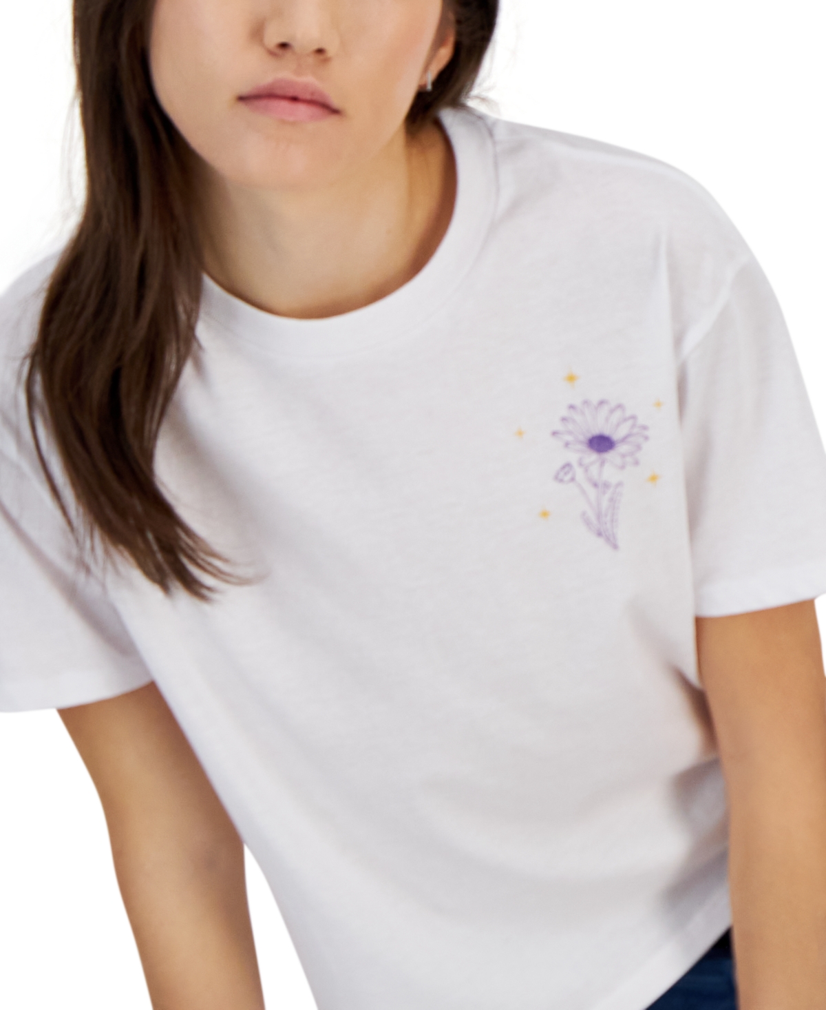 Shop Rebellious One Juniors' Butterfly Front-and-back-graphic Cropped T-shirt In White