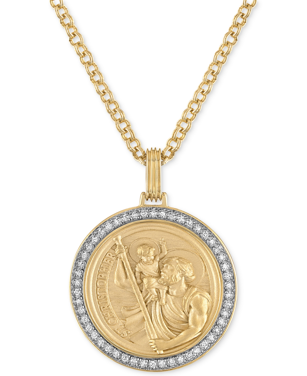 Diamond St. Christopher Medallion 22" Pendant Necklace (1/4 ct. t.w.) in 18k Gold-Plated Sterling Silver, Created for Macy's - G
