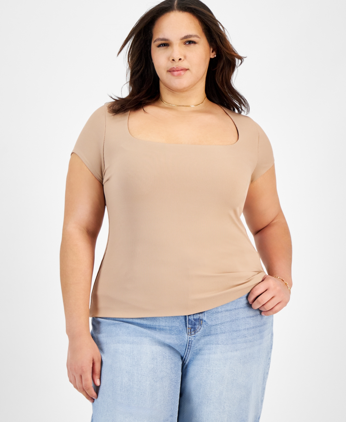 And Now This Plus Size Square-neck Top In Almond