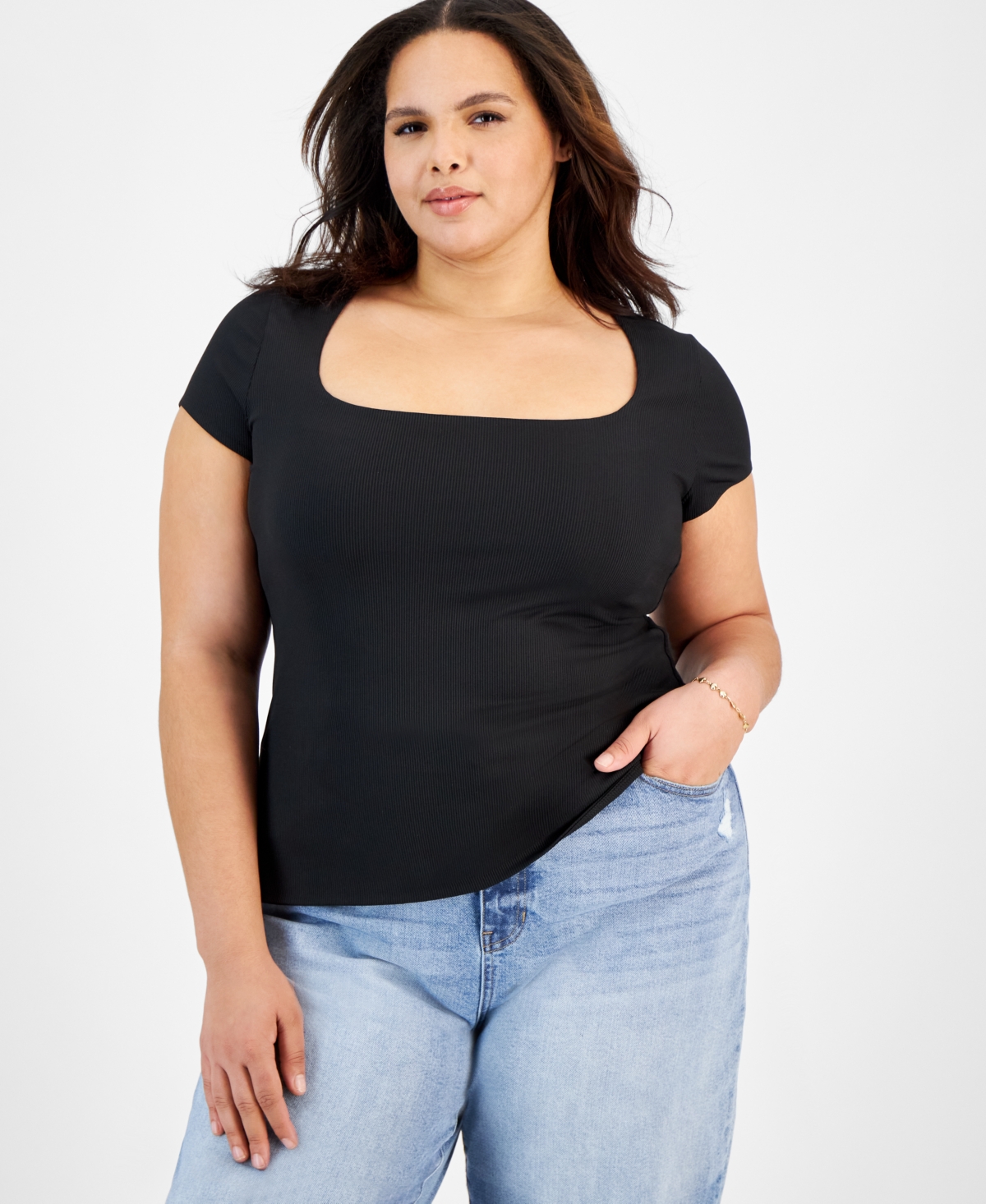 And Now This Plus Size Square-neck Top In Black
