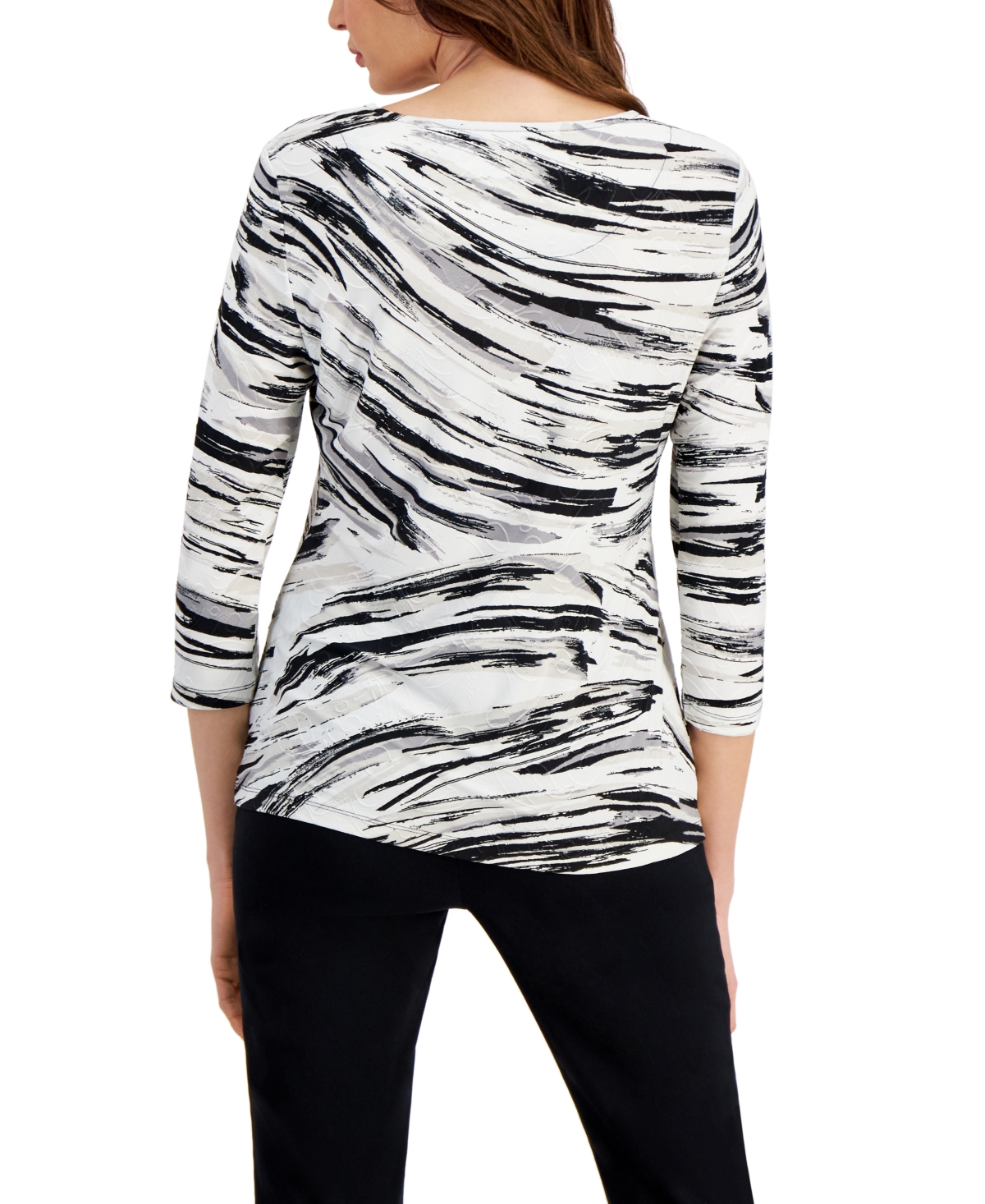 Jm Collection Petite Windswept Jacquard Printed 3/4-Sleeve Top, Created for Macy's