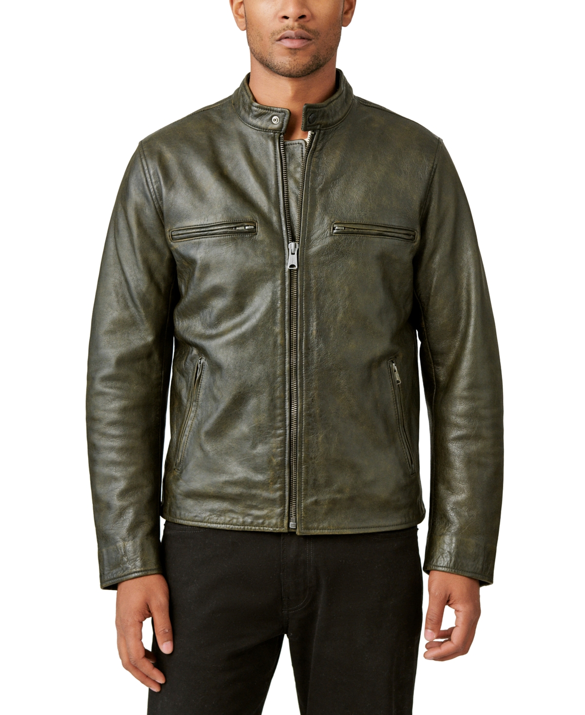 Lucky Brand Men's Washed Leather Zip-front Bonneville Jacket In Washed Black
