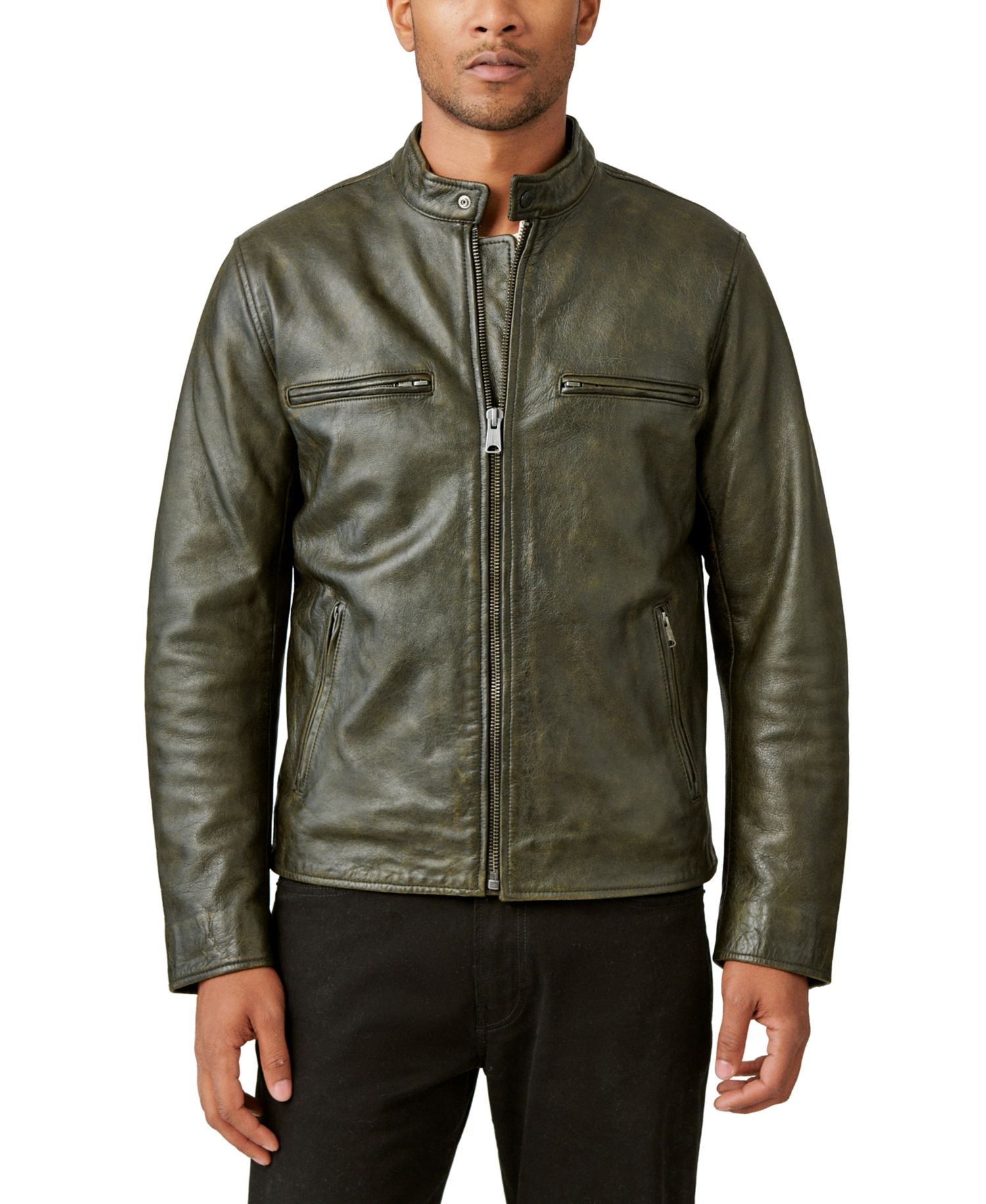 Men's Washed Leather Zip-Front Bonneville Jacket