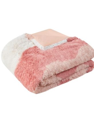 Cassie Ombre Shaggy Faux Fur 3 Piece Comforter Set, Full/Queen