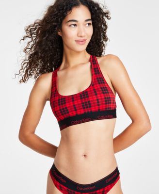 Shop Calvin Klein Womens Modern Cotton Unlined Bralette Bikini Underwear In Scotch Plaid Rouge