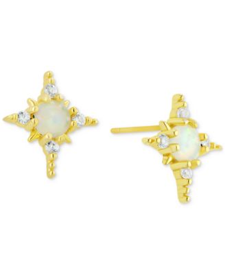 Macy's - Simulated Opal & Cubic Zirconia Star Stud Earrings (1/2 ct. t.w.) in 18k Gold-Plated Sterling Silver