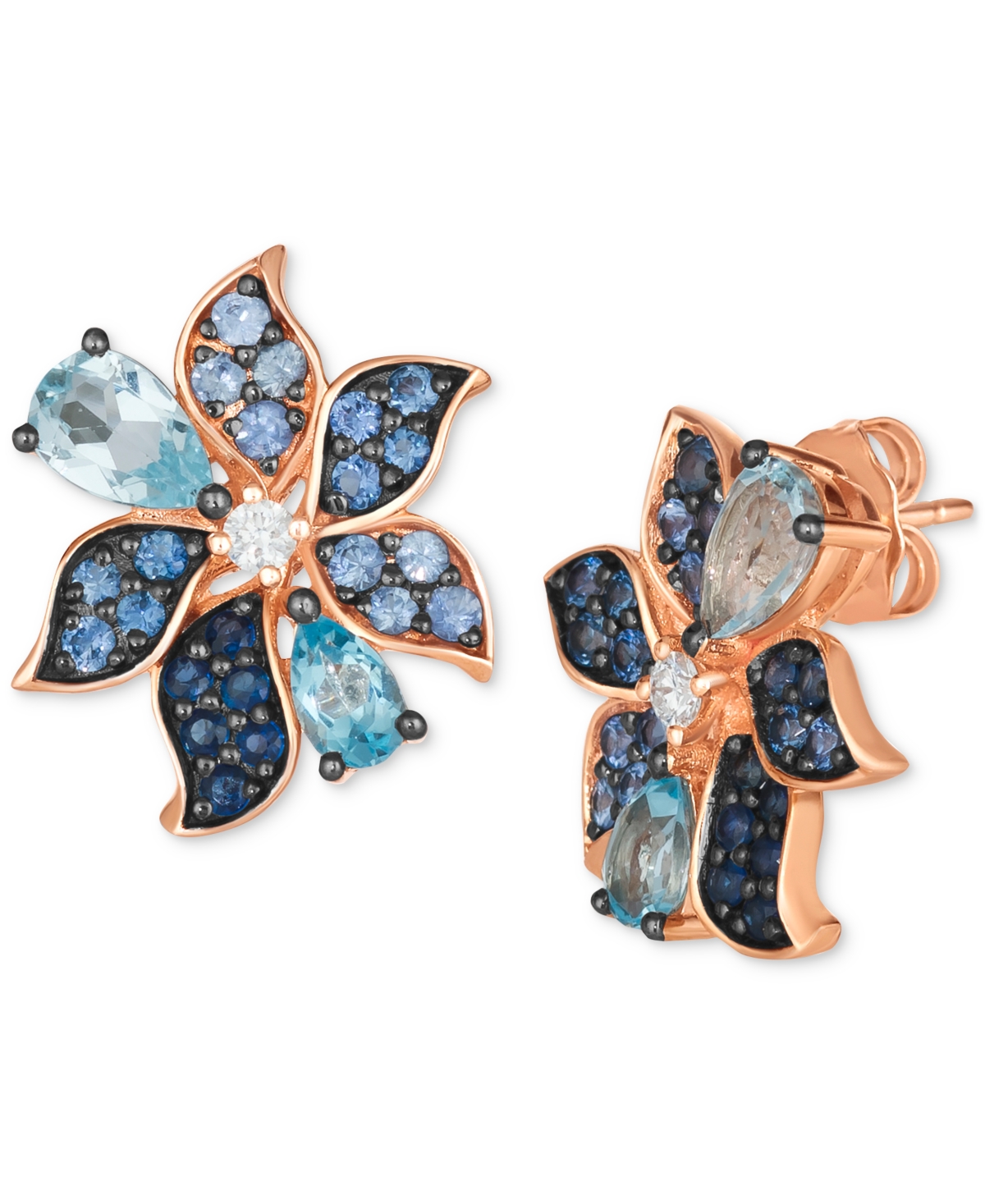 Shop Le Vian Multi-gemstone (2-1/20 Ct. T.w.) & Vanilla Diamond (1/10 Ct. T.w.) Pear & Pave Flower Stud Earrings  In K Strawberry Gold Earrings