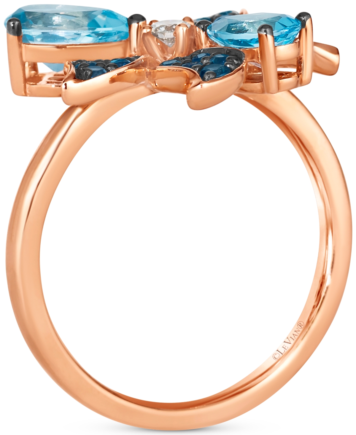 Le Vian Multi-Gemstone (1-5/8 ct. t.w.) & Vanilla Diamond (1/20 ct. t.w.) Pear & Pave Flower Ring in 14k Rose Gold - 14K Strawberry Gold Ring