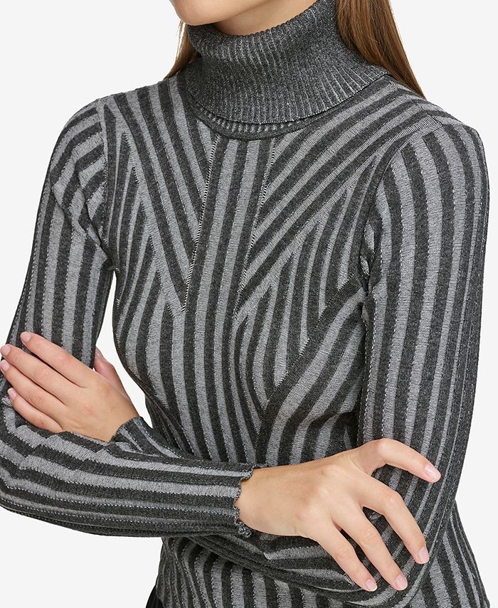 Dkny Womens Cutout Elbow Sleeve Turtleneck Rib Sweater Black Size Medium