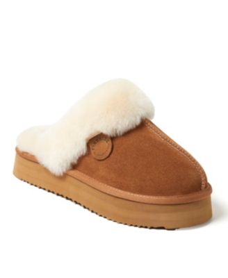 Fireside by Dear foams Women s Melton Genuine Shearling Platform Scuff Slipper