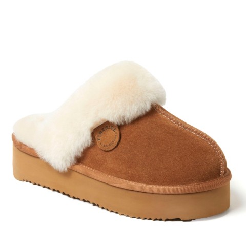 Женские Dearfoams Fireside by Women's Melton Genuine Shearling Platform Scuff Slipper