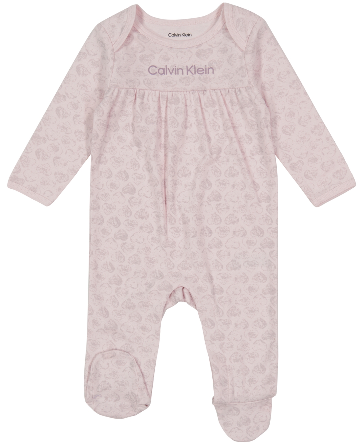Calvin Klein Baby Girls Heart Stamp Print Long Sleeve Footed Coverall One Piece In Pink