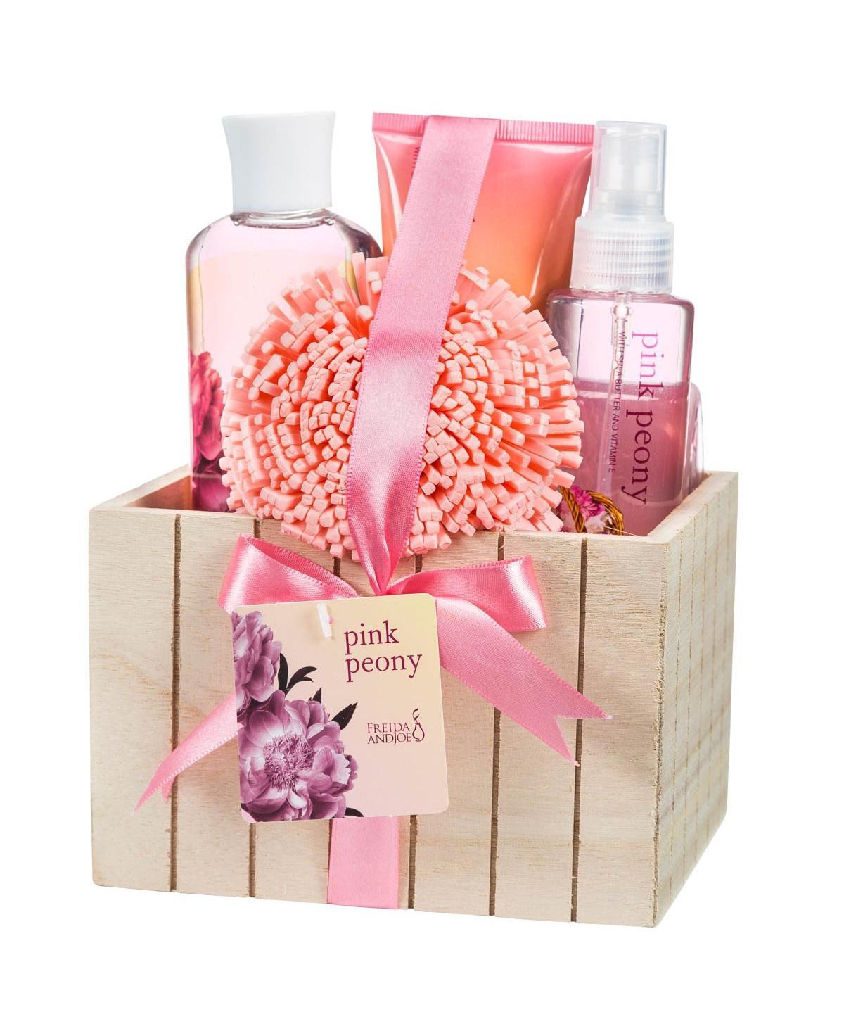 Pink Peony Fragrance Bath & Body Spa Set in Natural Wood Plant Box Luxury Body Care Mothers Day Gifts for Mom - Pink