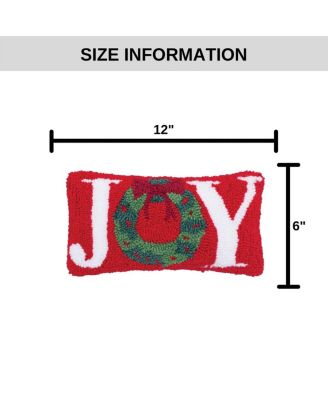 Christmas "Joy" Wreath Small/Petite Hooked Accent Pillow, 6" x 12"