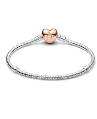 Moments Sterling Silver and 14K Rose Gold-Plated Heart Clasp Snake Chain Bracelet